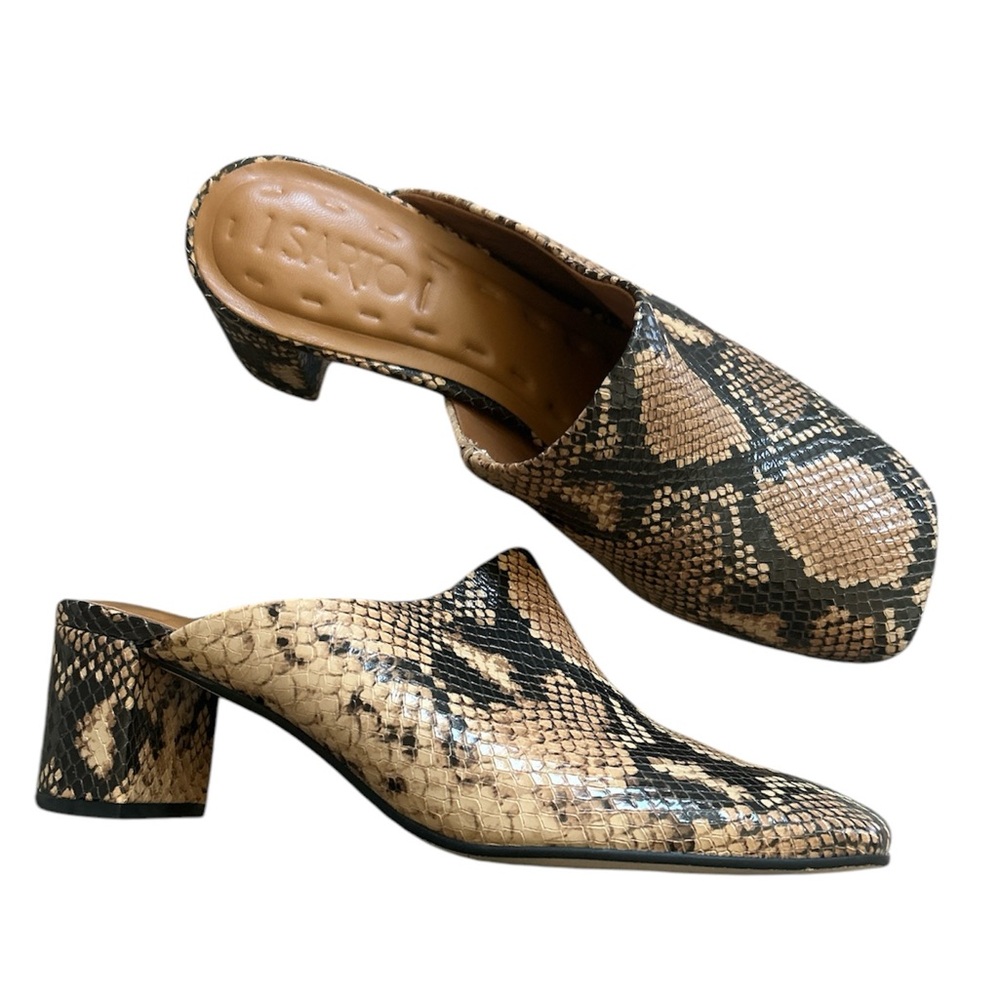 Anthropologie Franco Sarto Xenia Heeled Mules Slip On Leather Snakeskin Size 8